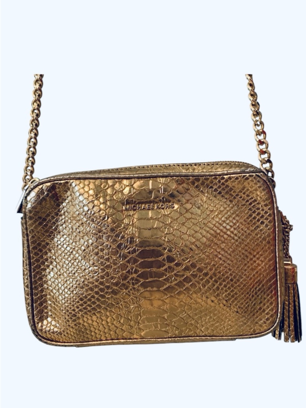 MICHAEL Michael Kors Metallic Gold Textured Snake-Skin Crossbody Bag